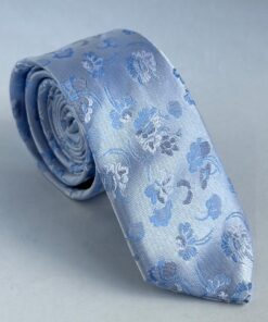 Gravata Slim Premium Floral Azul Bebê