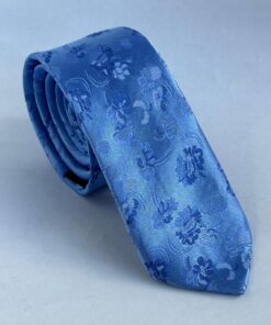 Gravata Slim Premium Floral Azul Celeste