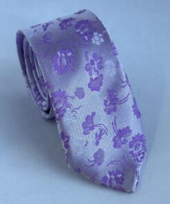 Gravata Slim Premium Floral Lilás