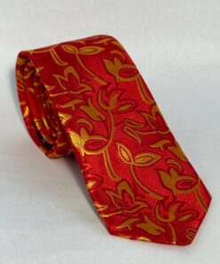 Gravata Slim Premium Vermelha Ramos Dourado