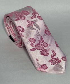 Gravata Slim Premium Floral Rosa