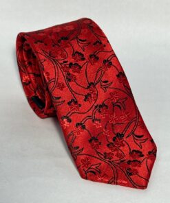 Gravata Slim Premium Vermelha Floral