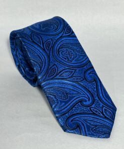 Gravata Slim Premium Azul Cobalto Paisley