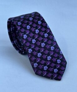 Gravata Slim Premium Roxa Folha Bordo