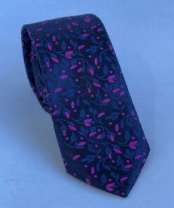 Gravata Slim Premium Azul Marinho Floral