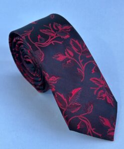 Gravata Slim Premium Floral Vermelho