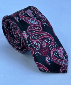 Gravata Slim Premium Preta com Vermelho Castor