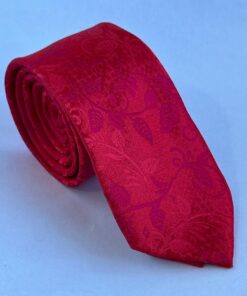 Gravata Slim Premium Vermelha Floral