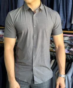 Camisa Social Manga Curta Tecnológica Grafite