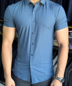 Camisa Social Manga Curta Tecnológica Azul