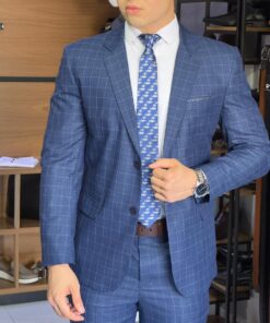 Costume Microfibra Premium Príncipe de Gales Azul Médio