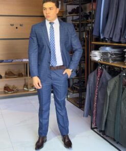 Alternative view of Costume Microfibra Premium Príncipe de Gales Azul Médio