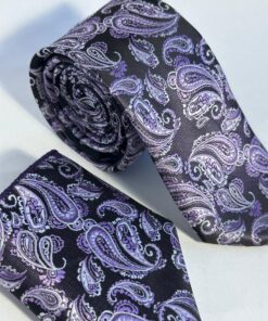 Gravata Slim Premium de Luxo Preta com Lilás Castor