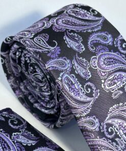 Alternative view of Gravata Slim Premium de Luxo Preta com Lilás Castor