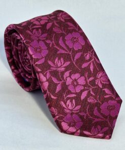 Gravata Slim Premium de Luxo Cereja Floral