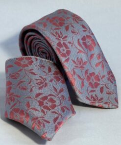 Gravata Slim Premium de Luxo Cinza Floral