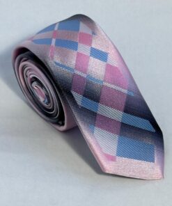 Gravata Slim Premium de Luxo Xadrez Rosa