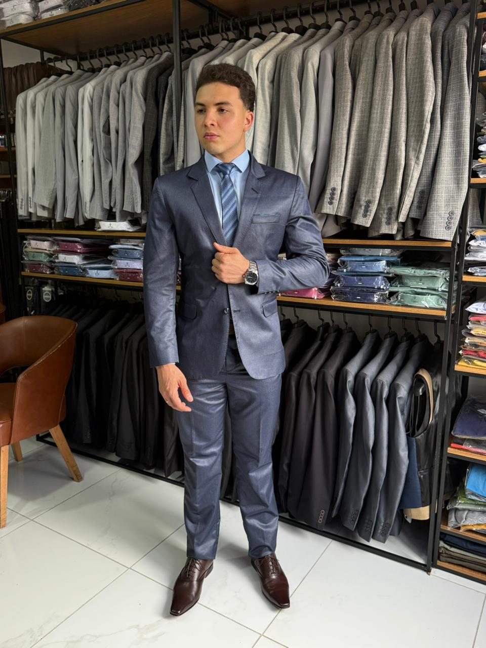 Costume Fio Indiano Azul Acetinado - Imagem 4